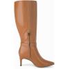 imageCoutgo Womens Knee High Boots Stiletto Heels Suede Pointed Toe Wide Calf Metal Buckle Side Zipper Winter BootsBrown