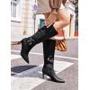 imageCoutgo Womens Knee High Boots Stiletto Heels Suede Pointed Toe Wide Calf Metal Buckle Side Zipper Winter BootsCool Black