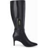 imageCoutgo Womens Knee High Boots Stiletto Heels Suede Pointed Toe Wide Calf Metal Buckle Side Zipper Winter BootsCool Black