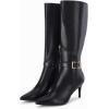 imageCoutgo Womens Knee High Boots Stiletto Heels Suede Pointed Toe Wide Calf Metal Buckle Side Zipper Winter BootsCool Black