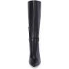 imageCoutgo Womens Knee High Boots Stiletto Heels Suede Pointed Toe Wide Calf Metal Buckle Side Zipper Winter BootsCool Black