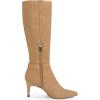 imageCoutgo Womens Knee High Boots Stiletto Heels Suede Pointed Toe Wide Calf Metal Buckle Side Zipper Winter BootsKhaki