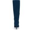 imageCoutgo Womens Knee High Boots Stiletto Heels Suede Pointed Toe Wide Calf Metal Buckle Side Zipper Winter BootsNavy