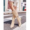 imageCoutgo Womens Knee High Boots Stiletto Heels Suede Pointed Toe Wide Calf Metal Buckle Side Zipper Winter BootsNude