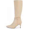 imageCoutgo Womens Knee High Boots Stiletto Heels Suede Pointed Toe Wide Calf Metal Buckle Side Zipper Winter BootsNude