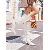 imageCoutgo Womens Knee High Boots Stiletto Heels Suede Pointed Toe Wide Calf Metal Buckle Side Zipper Winter BootsWhite