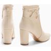imageCoutgo Womens Pointed Toe Ankle Boots Chunky Block Heel Tie Knot Side Zipper Dressy BootiesBeige