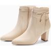 imageCoutgo Womens Pointed Toe Ankle Boots Chunky Block Heel Tie Knot Side Zipper Dressy BootiesBeige