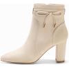 imageCoutgo Womens Pointed Toe Ankle Boots Chunky Block Heel Tie Knot Side Zipper Dressy BootiesBeige