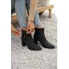imageCoutgo Womens Pointed Toe Ankle Boots Chunky Block Heel Tie Knot Side Zipper Dressy BootiesBlack