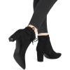 imageCoutgo Womens Pointed Toe Ankle Boots Chunky Block Heel Tie Knot Side Zipper Dressy BootiesBlack
