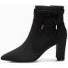 imageCoutgo Womens Pointed Toe Ankle Boots Chunky Block Heel Tie Knot Side Zipper Dressy BootiesBlack