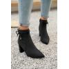 imageCoutgo Womens Pointed Toe Ankle Boots Chunky Block Heel Tie Knot Side Zipper Dressy BootiesBlack