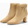 imageCoutgo Womens Pointed Toe Ankle Boots Chunky Block Heel Tie Knot Side Zipper Dressy BootiesKhaki