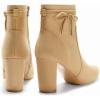 imageCoutgo Womens Pointed Toe Ankle Boots Chunky Block Heel Tie Knot Side Zipper Dressy BootiesKhaki