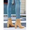 imageCoutgo Womens Pointed Toe Ankle Boots Chunky Block Heel Tie Knot Side Zipper Dressy BootiesKhaki