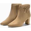 imageCoutgo Womens Pointed Toe Ankle Boots Chunky Block Heel Tie Knot Side Zipper Dressy BootiesLight Brown