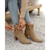 imageCoutgo Womens Pointed Toe Ankle Boots Chunky Block Heel Tie Knot Side Zipper Dressy BootiesLight Brown