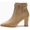 imageCoutgo Womens Pointed Toe Ankle Boots Chunky Block Heel Tie Knot Side Zipper Dressy BootiesLight Brown