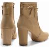 imageCoutgo Womens Pointed Toe Ankle Boots Chunky Block Heel Tie Knot Side Zipper Dressy BootiesLight Brown