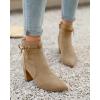 imageCoutgo Womens Pointed Toe Ankle Boots Chunky Block Heel Tie Knot Side Zipper Dressy BootiesLight Brown