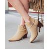 imageCoutgo Womens Pointed Toe Ankle Boots Cutout Tie Knot Chunky Block Stacked Heel Suede Booties ShoesBeige