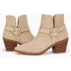 imageCoutgo Womens Pointed Toe Ankle Boots Cutout Tie Knot Chunky Block Stacked Heel Suede Booties ShoesBeige