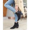 imageCoutgo Womens Pointed Toe Ankle Boots Cutout Tie Knot Chunky Block Stacked Heel Suede Booties ShoesBlack