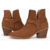 imageCoutgo Womens Pointed Toe Ankle Boots Cutout Tie Knot Chunky Block Stacked Heel Suede Booties ShoesBrown