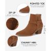 imageCoutgo Womens Pointed Toe Ankle Boots Cutout Tie Knot Chunky Block Stacked Heel Suede Booties ShoesBrown