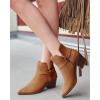 imageCoutgo Womens Pointed Toe Ankle Boots Cutout Tie Knot Chunky Block Stacked Heel Suede Booties ShoesBrown