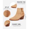 imageCoutgo Womens Pointed Toe Ankle Boots Cutout Tie Knot Chunky Block Stacked Heel Suede Booties ShoesKhaki