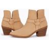 imageCoutgo Womens Pointed Toe Ankle Boots Cutout Tie Knot Chunky Block Stacked Heel Suede Booties ShoesKhaki