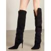 imageCoutgo Womens Slouchy Knee High Boots High Heel Pointed Toe Sexy Stiletto Pull on Tall Boots Winter ShoesBlack