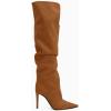 imageCoutgo Womens Slouchy Knee High Boots High Heel Pointed Toe Sexy Stiletto Pull on Tall Boots Winter ShoesBrown
