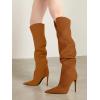 imageCoutgo Womens Slouchy Knee High Boots High Heel Pointed Toe Sexy Stiletto Pull on Tall Boots Winter ShoesBrown