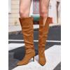 imageCoutgo Womens Slouchy Knee High Boots High Heel Pointed Toe Sexy Stiletto Pull on Tall Boots Winter ShoesBrown