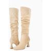imageCoutgo Womens Slouchy Knee High Boots Wide Calf Pointed Toe Side Zipper Chunky Heel Long Boots Winter ShoesBeige