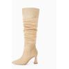 imageCoutgo Womens Slouchy Knee High Boots Wide Calf Pointed Toe Side Zipper Chunky Heel Long Boots Winter ShoesBeige