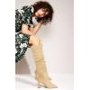 imageCoutgo Womens Slouchy Knee High Boots Wide Calf Pointed Toe Side Zipper Chunky Heel Long Boots Winter ShoesBeige