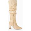 imageCoutgo Womens Slouchy Knee High Boots Wide Calf Pointed Toe Side Zipper Chunky Heel Long Boots Winter ShoesBeige