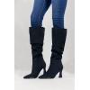 imageCoutgo Womens Slouchy Knee High Boots Wide Calf Pointed Toe Side Zipper Chunky Heel Long Boots Winter ShoesBlack