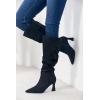 imageCoutgo Womens Slouchy Knee High Boots Wide Calf Pointed Toe Side Zipper Chunky Heel Long Boots Winter ShoesBlack