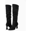 imageCoutgo Womens Slouchy Knee High Boots Wide Calf Pointed Toe Side Zipper Chunky Heel Long Boots Winter ShoesBlack