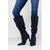 imageCoutgo Womens Slouchy Knee High Boots Wide Calf Pointed Toe Side Zipper Chunky Heel Long Boots Winter ShoesBlack