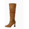 imageCoutgo Womens Slouchy Knee High Boots Wide Calf Pointed Toe Side Zipper Chunky Heel Long Boots Winter ShoesBrown