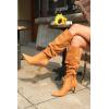 imageCoutgo Womens Slouchy Knee High Boots Wide Calf Pointed Toe Side Zipper Chunky Heel Long Boots Winter ShoesBrown