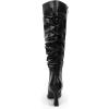 imageCoutgo Womens Slouchy Knee High Boots Wide Calf Pointed Toe Side Zipper Chunky Heel Long Boots Winter ShoesCool Black
