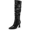imageCoutgo Womens Slouchy Knee High Boots Wide Calf Pointed Toe Side Zipper Chunky Heel Long Boots Winter ShoesCool Black