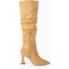 imageCoutgo Womens Slouchy Knee High Boots Wide Calf Pointed Toe Side Zipper Chunky Heel Long Boots Winter ShoesKhaki